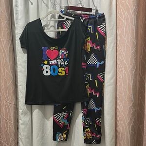 Retro 80s  Set - Black and Multicolor Small women’s top, Small Mens pant